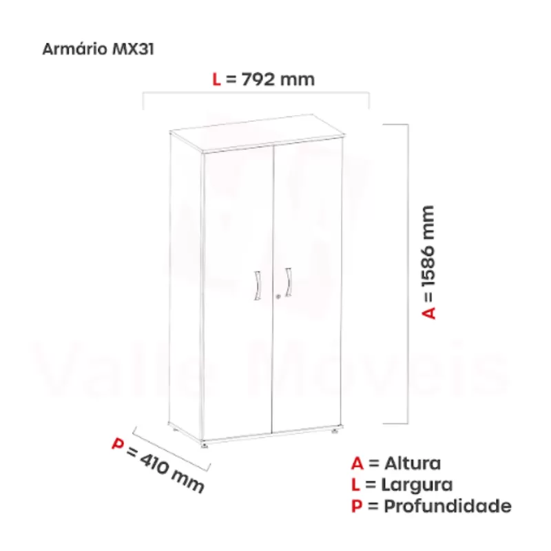 Armário Pandin Alto Fechado Com 02 Portas Linha Maxxi - Cristal