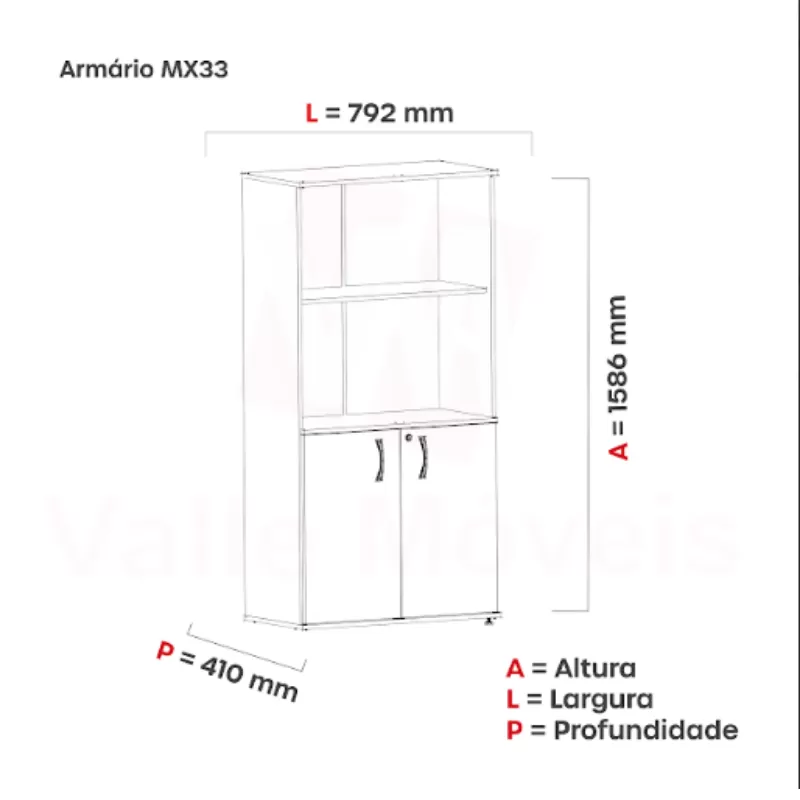 Armário Pandin Alto Misto Com 02 Portas Linha Maxxi - Cristal