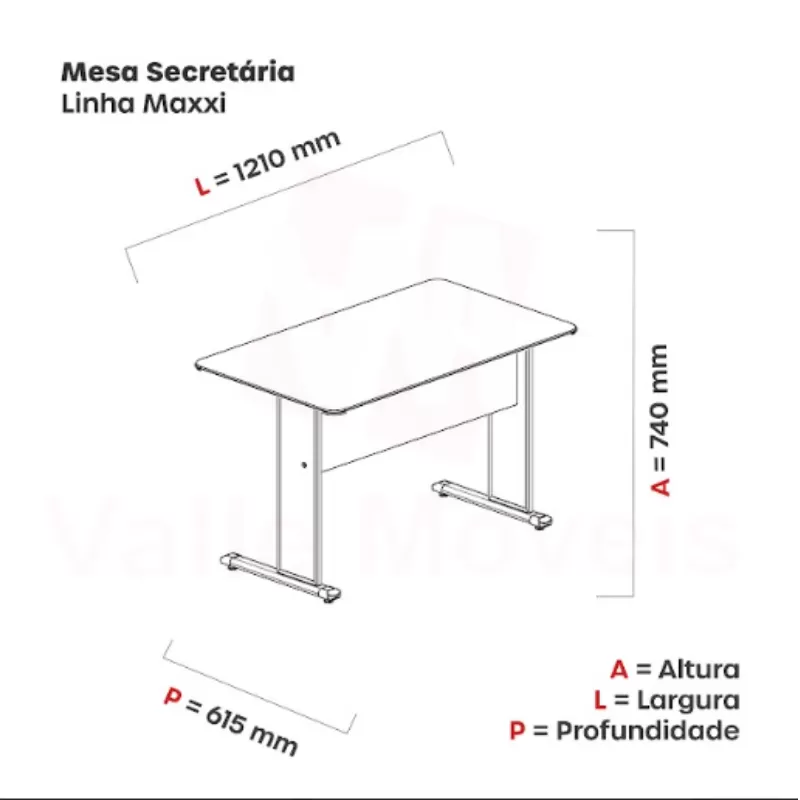 Kit Mesa Reta C/ gaveteiro 2 gavetas Pandin Secretaria 1,21 X 0,61 Linha Maxxi - Cristal